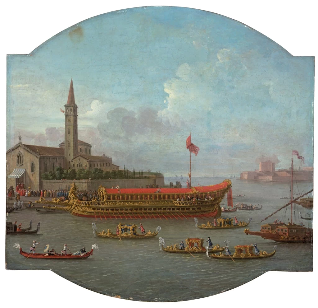 Veduta del Bucintoro ancorato di fronte a San Nicolo al Lido, Venezia, per la cerimonia dello Sposalizio del Mare